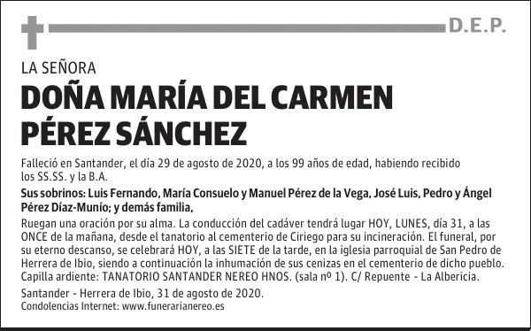 DOÑA MARÍA DEL CARMEN PÉREZ SÁNCHEZ