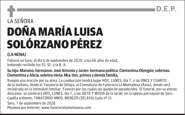 DOÑA MARÍA LUISA SOLÓRZANO PÉREZ