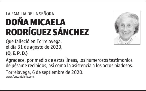 DOÑA MICAELA RODRÍGUEZ SÁNCHEZ