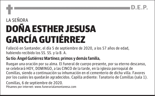 DOÑA ESTHER JESUSA GARCÍA GUTIÉRREZ