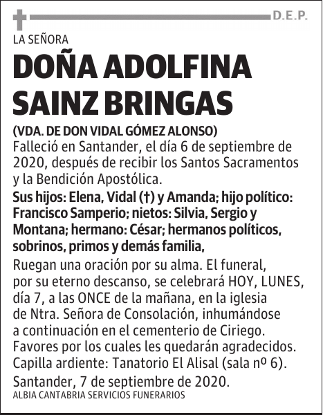 DOÑA ADOLFINA SAINZ BRINGAS