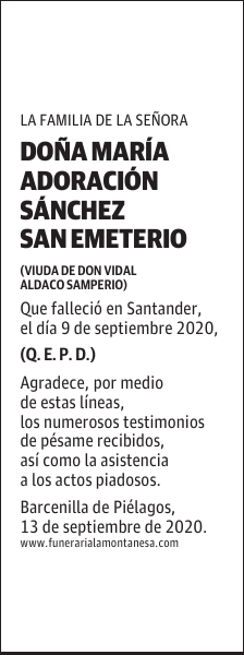 DOÑA MARÍA ADORACIÓN SÁNCHEZ SAN EMETERIO