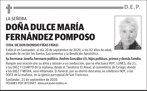 DOÑA DULCE MARÍA FERNÁNDEZ POMPOSO
