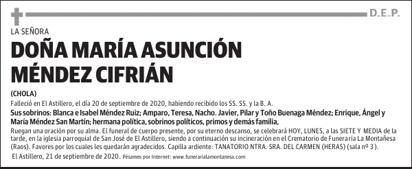 DOÑA MARÍA ASUNCIÓN MÉNDEZ CIFRIÁN