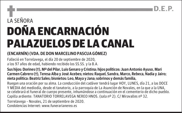 DOÑA ENCARNACIÓN PALAZUELOS DE LA CANAL