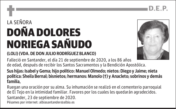 DOÑA DOLORES NORIEGA SAÑUDO