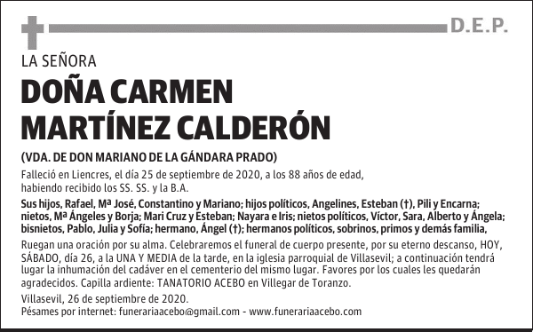 DOÑA CARMEN MARTÍNEZ CALDERÓN