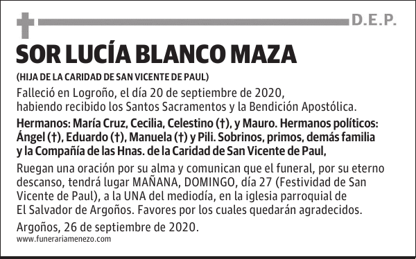 SOR LUCÍA BLANCO MAZA