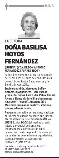 DOÑA BASILISA HOYOS FERNÁNDEZ