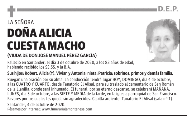 DOÑA ALICIA CUESTA MACHO