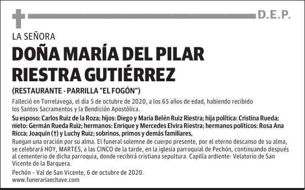 DOÑA MARÍA DEL PILAR RIESTRA GUTIÉRREZ