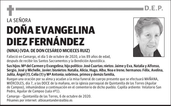 DOÑA EVANGELINA DIEZ FERNÁNDEZ