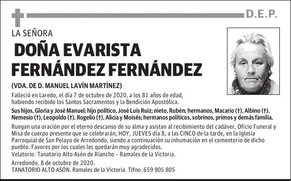 DOÑA EVARISTA FERNÁNDEZ FERNÁNDEZ