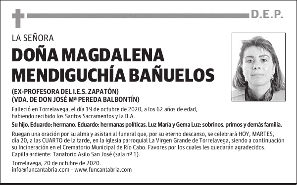 DOÑA MAGDALENA MENDIGUCHÍA BAÑUELOS