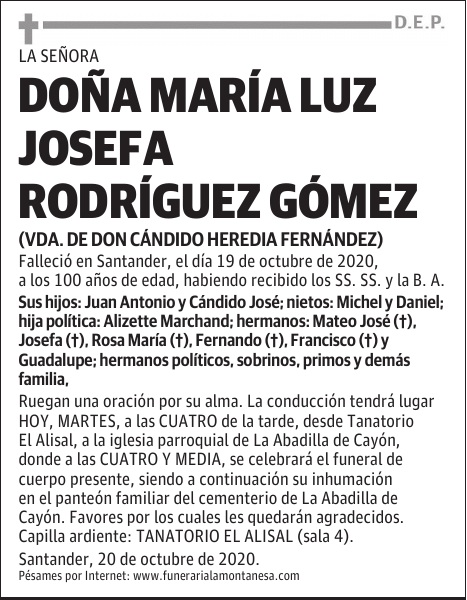 DOÑA MARÍA LUZ JOSEFA RODRÍGUEZ GÓMEZ