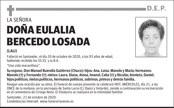 DOÑA EULALIA BERCEDO LOSADA