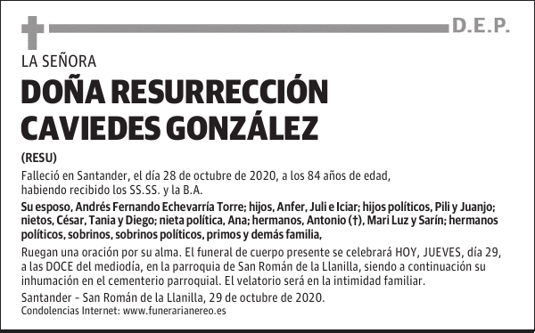 DOÑA RESURRECCIÓN CAVIEDES GONZÁLEZ