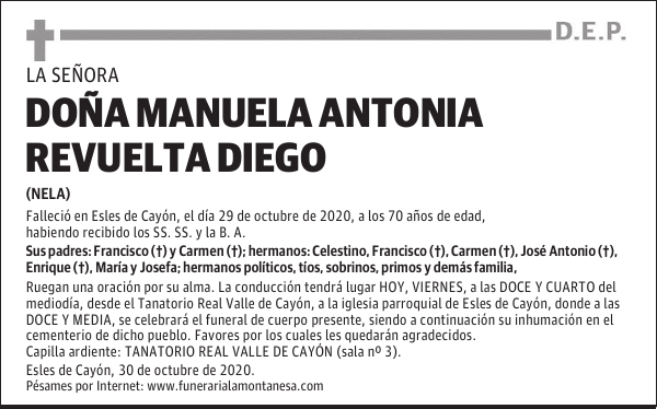 DOÑA MANUELA ANTONIA REVUELTA DIEGO