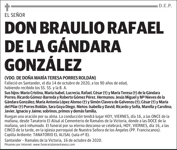DON BRAULIO RAFAEL DE LA GÁNDARA GONZÁLEZ