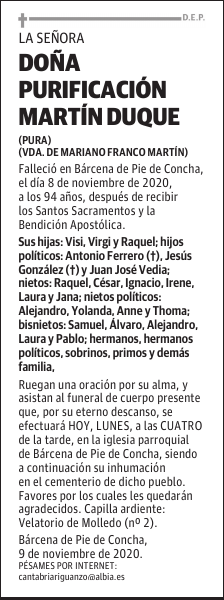 DOÑA PURIFICACIÓN MARTÍN DUQUE
