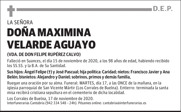 DOÑA MAXIMINA VELARDE AGUAYO