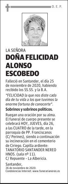 DOÑA FELICIDAD ALONSO ESCOBEDO