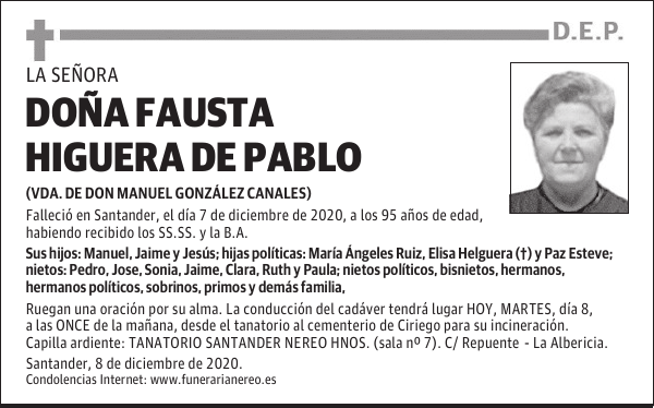 DOÑA FAUSTA HIGUERA DE PABLO