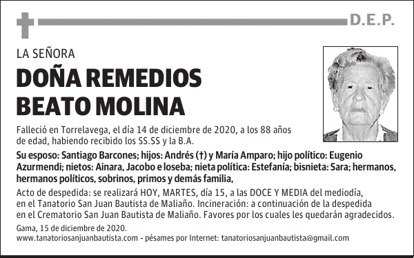 DOÑA REMEDIOS BEATO MOLINA