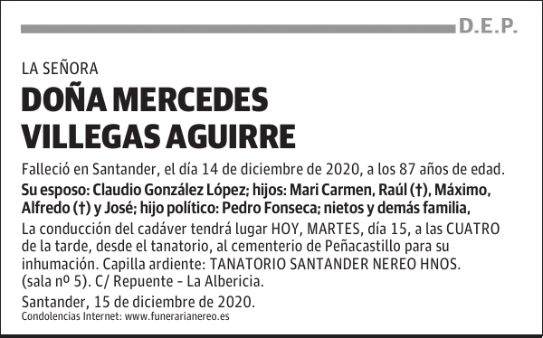 DOÑA MERCEDES VILLEGAS AGUIRRE