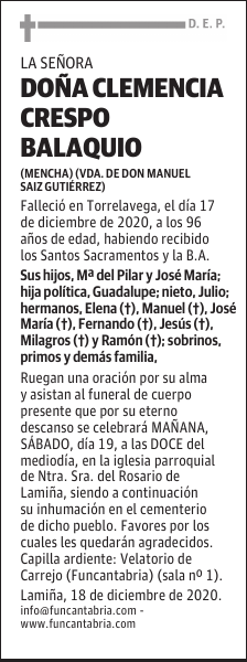 DOÑA CLEMENCIA CRESPO BALAQUIO