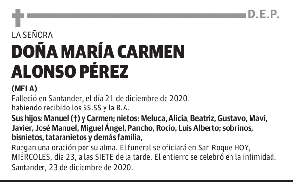 DOÑA MARÍA CARMEN ALONSO PÉREZ