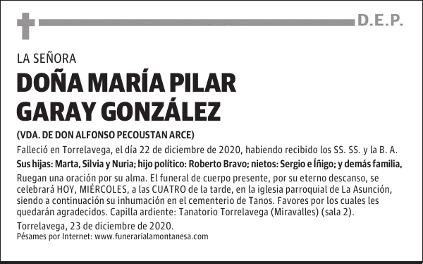 DOÑA MARÍA PILAR GARAY GONZÁLEZ