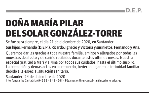 DOÑA MARÍA PILAR DEL SOLAR GONZÁLEZ-TORRE