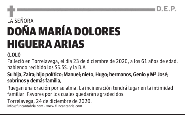 DOÑA MARÍA DOLORES HIGUERA ARIAS