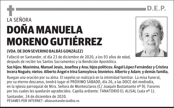 DOÑA MANUELA MORENO GUTIÉRREZ