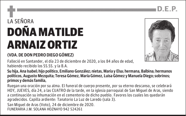 DOÑA MATILDE ARNAIZ ORTIZ