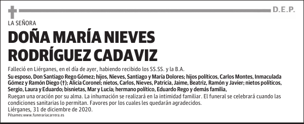 DOÑA MARÍA NIEVES RODRÍGUEZ CADAVIZ