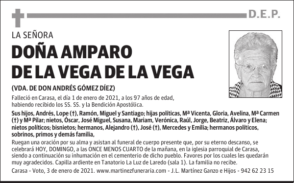 DOÑA AMPARO DE LA VEGA DE LA VEGA