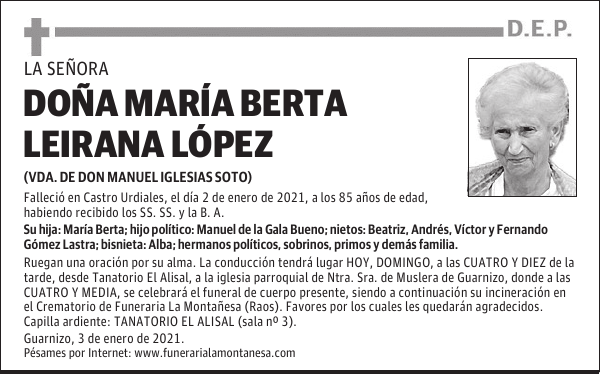 DOÑA MARÍA BERTA LEIRANA LÓPEZ