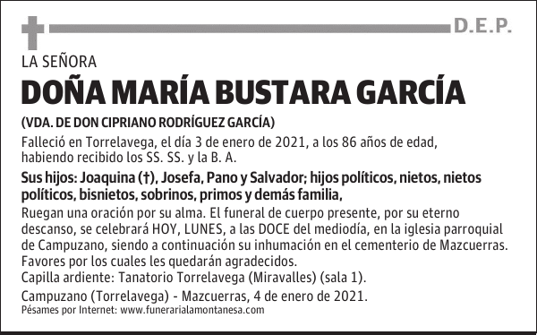 DOÑA MARÍA BUSTARA GARCÍA