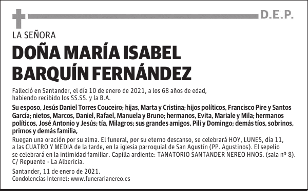 DOÑA MARÍA ISABEL BARQUÍN FERNÁNDEZ