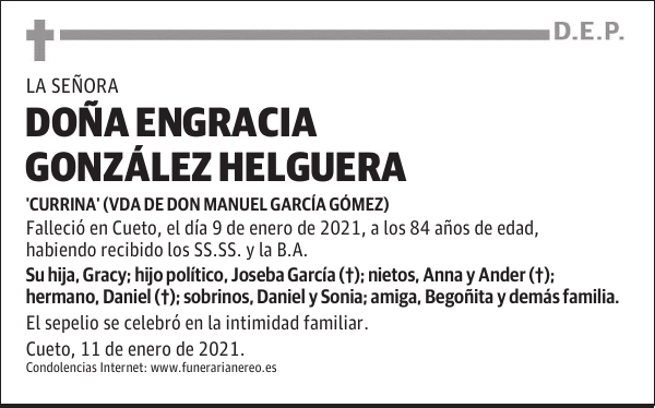 DOÑA ENGRACIA GONZÁLEZ HELGUERA