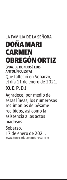 DOÑA MARI CARMEN OBREGÓN ORTIZ