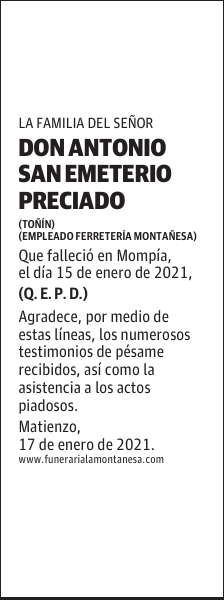 DON ANTONIO SAN EMETERIO PRECIADO