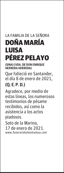 DOÑA MARÍA LUISA PÉREZ PELAYO