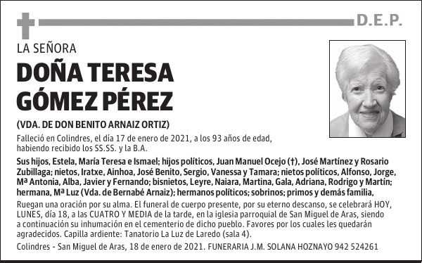 DOÑA TERESA GÓMEZ PÉREZ
