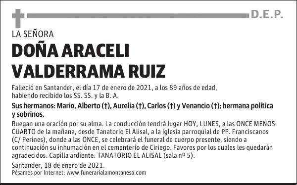 DOÑA ARACELI VALDERRAMA RUIZ
