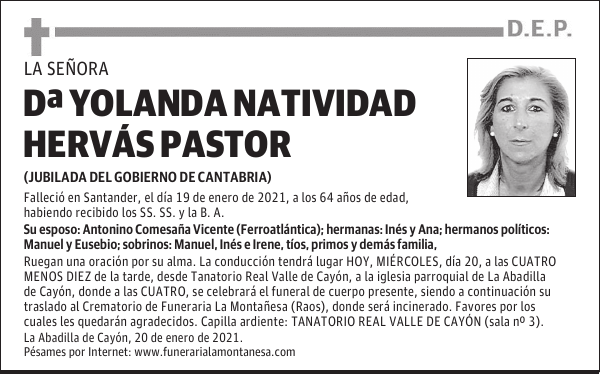 DOÑA YOLANDA NATIVIDAD HERVÁS PASTOR