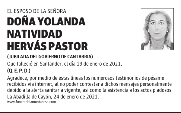 DOÑA YOLANDA NATIVIDAD HERVÁS PASTOR
