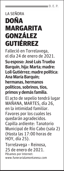 DOÑA MARGARITA GONZÁLEZ GUTIÉRREZ